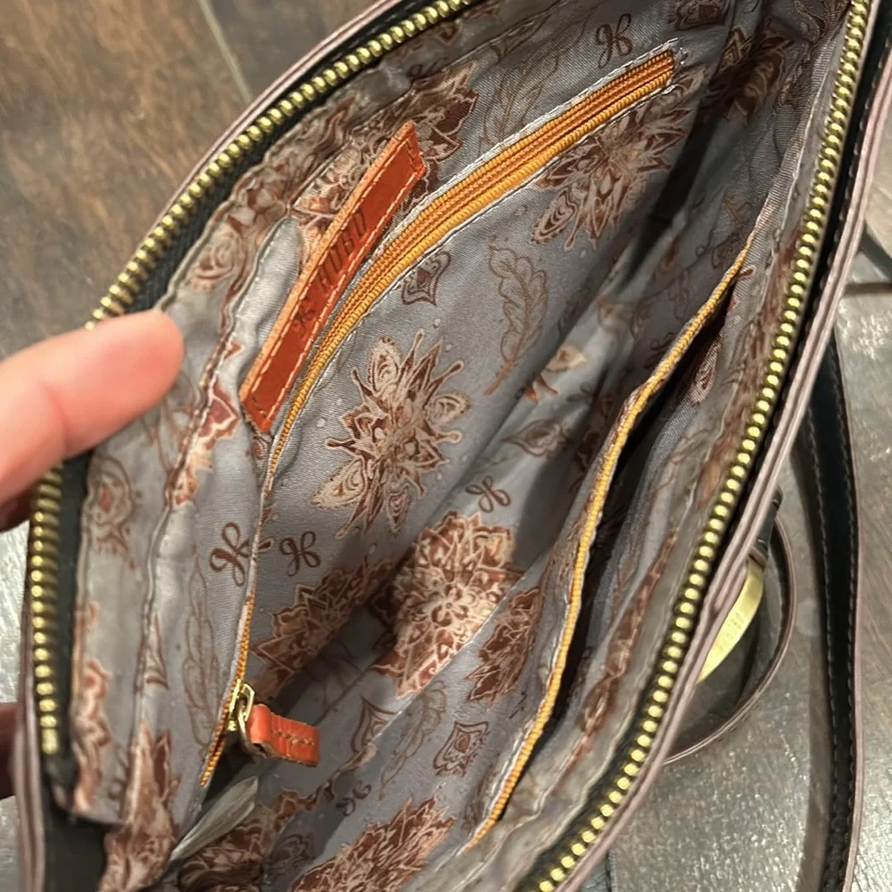 Hobo crossbody bag Black Brown Zipper Brass Ring